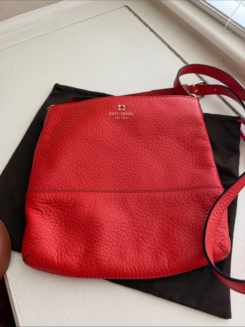 Kate Space Red Pebbled Leather Crossbody with Gold Logo